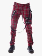 Mens Red Tartan Zipper Pant