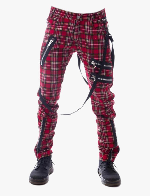 Mens Red Tartan Zipper Pant