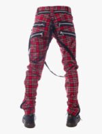 Mens Red Tartan Zipper Pant