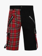 Split Leg Punk Shorts Red Plaid and Black