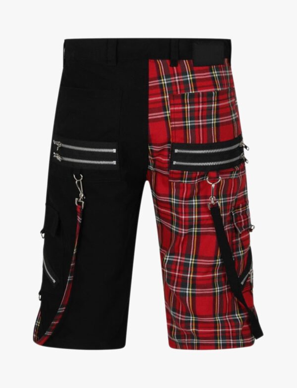 Split Leg Punk Shorts Red Plaid and Black