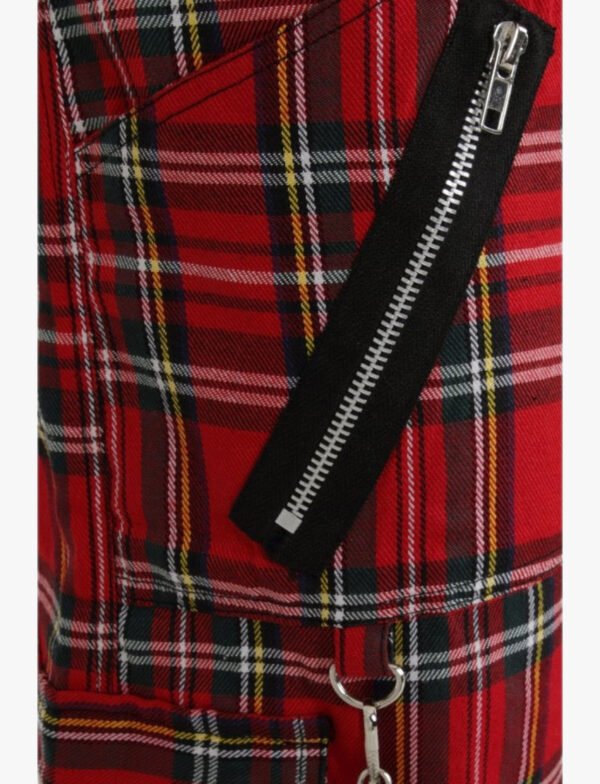 Split Leg Punk Shorts Red Plaid and Black