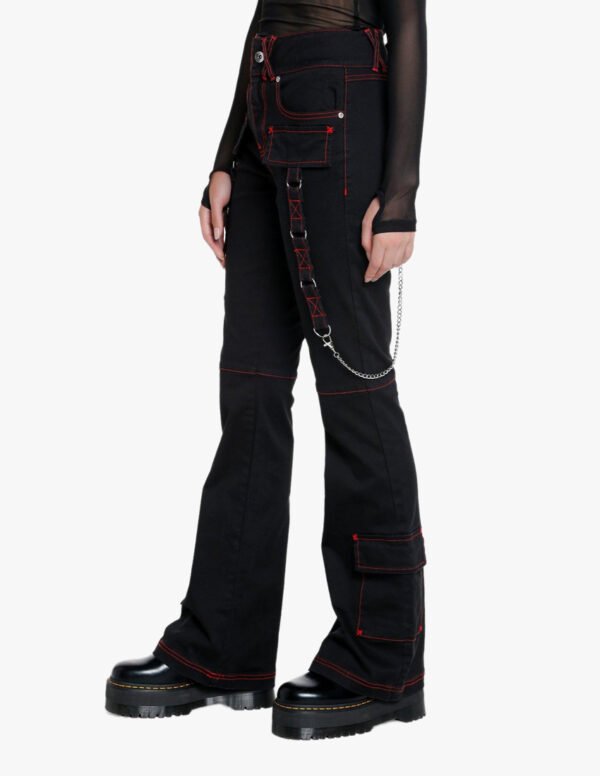 Black And Red Contrast Stitch Gothic Chain Pant