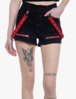 Black And Red Contrasting Women Gothic Shorts