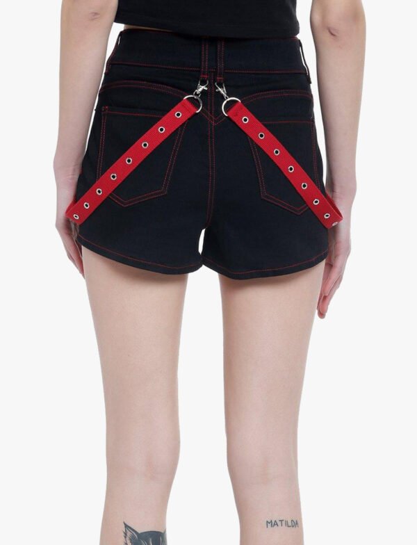 Black And Red Contrasting Women Gothic Shorts