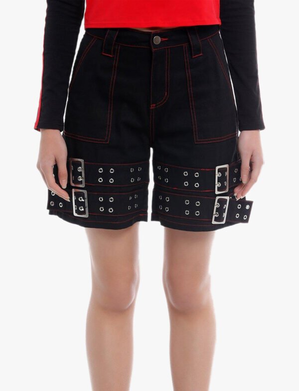 Black Double Belt Gothic Shorts