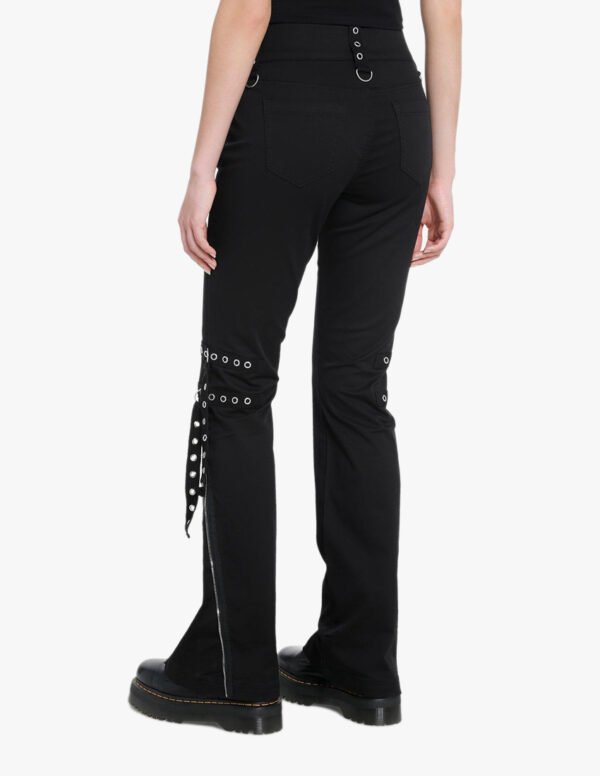 Women Black Eyelet Straps Punk Pant