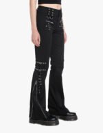 Women Black Eyelet Straps Punk Pant